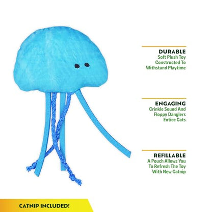 ZOOMIE Jelly Fish - Refillable Catnip Toy + Catnip | High Potency Hand Harvested Fresh Catnip | Soft Plush for Engaging Play - color: Jelly Fish