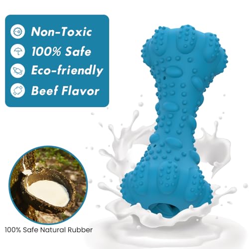 Dog Toy, Treat-Dispensing chew Toy for Dogs, Beef-Flavored,Durable Dumbbell-Shaped Natural Rubber Dog Toy Suitable for Medium to Large Dogs,Features squeaking loating Capabilities