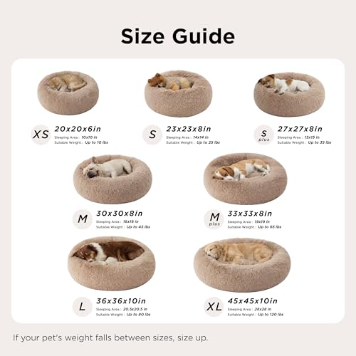 Bedsure Calming Dog Beds Large Sized Dog - Donut Washable Large Pet Bed, 36 inches Anti-Slip Round Fluffy Plush Faux Fur Dogs Bed, Fits up to 80 lbs Pets, Camel - color: Camel, size: 36"L x 36"W x 10"Th