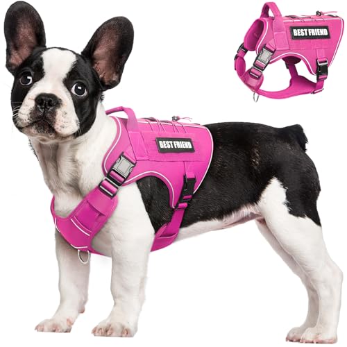 Tactical Dog Harness Small Sized Dog,No Pull Military Dog Vest with Handle,Reflective Heavy Duty Pet Harness for Walking Hiking Training Hot Pink S - color: Hot Pink, size: Small