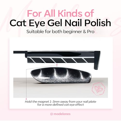 Modelones Cat Eye Gel Polish Nail Magnet, 8-in-1 Cat Eye Magnet Tool for Gel Nails Strong Magnetic Nail Art Wand with Steel Ball, Glass Bead& French Tip&Clover Cateye Multi-Effect Magnets DIY Salon - color: A A 8-in-1 Cat Eye Magnet