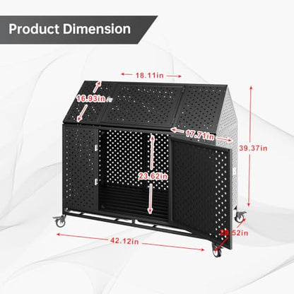 42" Heavy Duty Dog Crate Large Dog cage Strong Metal Dog Kennels and Crates for Large Dogs Top Open with 2 Doors 4 Lockable Wheels 2 Removable Trays - size: 42 inch - Metal Plate