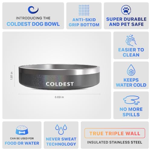 Coldest Dog Bowl - Anti Rust Metal, Non Slip, 3 Layers Insulated Stainless Steel Dog Bowls - Spill Proof & Heavy Duty - Water Bowl for Dogs, Cats & Pets, Dish Washer Safe (21 oz, Stardust Glitter) - color: Stardust Glitter, size: 21 oz