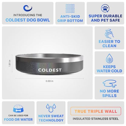 Coldest Dog Bowl - Anti Rust Metal, Non Slip, 3 Layers Insulated Stainless Steel Dog Bowls - Spill Proof & Heavy Duty - Water Bowl for Dogs, Cats & Pets, Dish Washer Safe (21 oz, Stardust Glitter) - color: Stardust Glitter, size: 21 oz