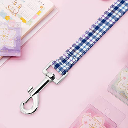 Tunkoo Dog Leash Plaid with Soft Comfy Cotton Handle，Girl Pet for Small Medium Large Dogs Cats Daily Walking（Bule Grid，S） - color: Bule Plaid Leash, size: Small