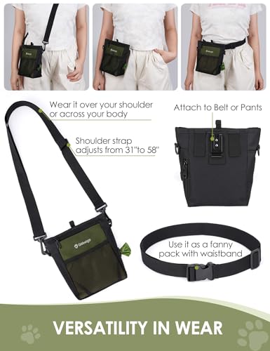 Gobeigo Dog Treat Pouch, Magnetic Closure & Sealable Silicone Bag Insert, 4-Cup Capacity – Belt Clip/Waist Belt/Crossbody Wear, Clicker Included – Great for Pet Training & Walking (Army Green) - color: Army Green