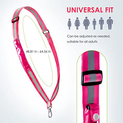 LED Belt Reflective Sash for Walking at Night, High Visibility Adjustable Night Running Safety Gear Rechargeable LED Light Up Running Belt Reflective Gear for Runners Walkers Men Women - color: red