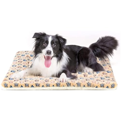 Mora Pets Dog Bed Crate Pad Ultra Soft Pet Bed with Cute Star Print Washable Crate Mat for Large Medium Small Dogs Reversible Fleece Dog Crate Kennel Mat Cat Bed Liner 35 x 22.8 inch Brown - color: Brown, size: 36-Inch