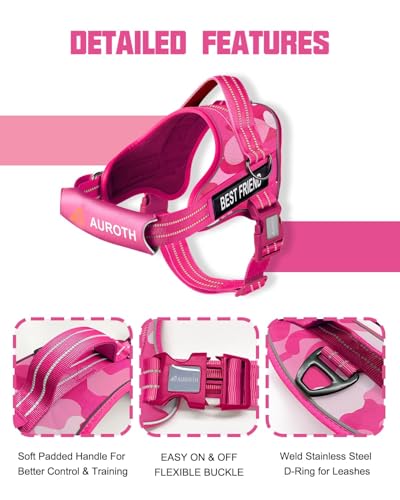 AUROTH Dog Harness and Leash Set, Soft Padded Service Dog Vest with 5.25FT Dog Leash, No Choke, Easy On Pet Vest, Adjustable Reflective No Pull Dog Harness Small Sized Dog, Easy Walking and Training - color: Pink Camo, size: Small