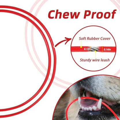 PUPTECK Chew Proof Dog Leash with Detachable Short Leashes Padded Handle Reflective, Heavy Duty Steel Cable Lead for Small Medium Large Dogs Training Walking, Red 4.9ft - color: Red