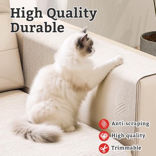 Cat Scratch Furniture Protector,Trimmable Self-Adhesive Cat Scratch Pad,DIY Wall Climbing Cat Scratcher Couch Protector from Cat Claws Scratching Mat Indoor 78.7x11.8in(Beige) - color: Beige
