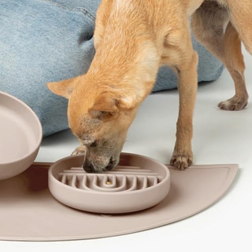 Should We Go? Slow Feeder for Dogs, The Slowdown Bowl Silicone Slow Eating Mealtime Solution with Modern Lick Mat Design, Reduces Gulping, Fits 1 Cup, 6” Across x 1.25” Tall, Small-Tan - color: Tan - Rainbow Design, size: Small (6” Across x 1.25” Tall)