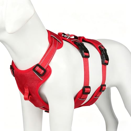 Upgrade Escape Proof Dog Harness Oxford Fabric for Medium Large Dogs, Breathable Adjustable Pet Chest Harness with Leash Loop (Red, L) - color: Red, size: L