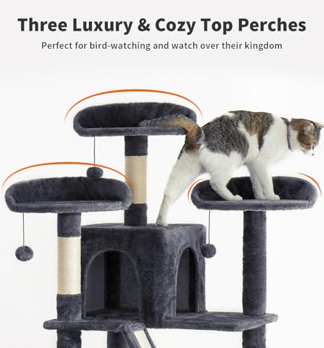Made4Pets Tall Cat Tree, 80" Cat Tree Tower for Indoor Cats Large Adult, Modern Cat Tower with Scratching Post, Cozy Hammock, 3 Perches and 2 Condos, Sturdy and Fluffy, Dark Gray - color: Dark Gray