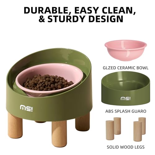 MS!MAKE SURE Cat Bowls, Adjustable Elevated Ceramic Cat Bowls with Anti-Slip Rubber Pad, Splash Guard, Lead & Cadmium Free, Whisker Friendly, for Puppies & Cats - 5.1" Wide, 295ML (10 oz), Pink-Green - color: SR-Pink Green