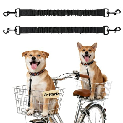 2Pack Dog Seat Belt for Bike Basket,Retractable Pupper Leash for Bike Basket,Canine Bikes Basket Leash,Elastic Pet Seat Belt for Dogs,Seatbelt Leashs for Dogs (Black)