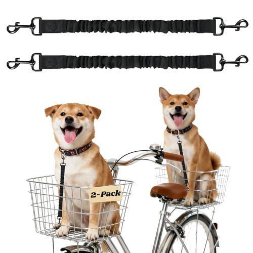 2Pack Dog Seat Belt for Bike Basket,Retractable Pupper Leash for Bike Basket,Canine Bikes Basket Leash,Elastic Pet Seat Belt for Dogs,Seatbelt Leashs for Dogs (Black)