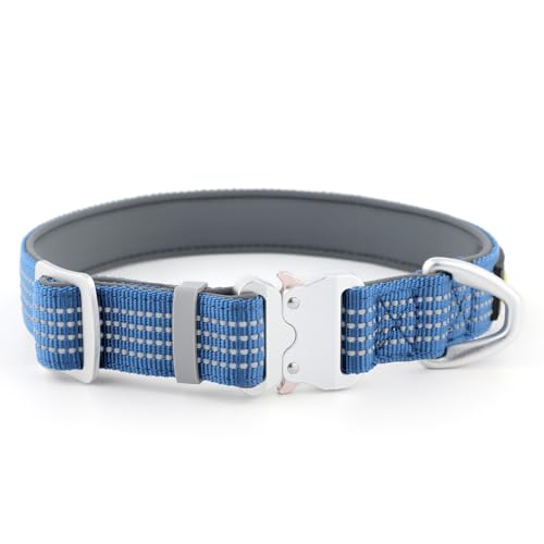Plutus Pet Reflective Dog Collar with Aviation Aluminum Buckle, Neoprene Padded for Comfort, Lightweight, Heavy Duty Nylon Collar for Puppy Small Medium Large Dogs (Blue, M) - color: Blue, size: M