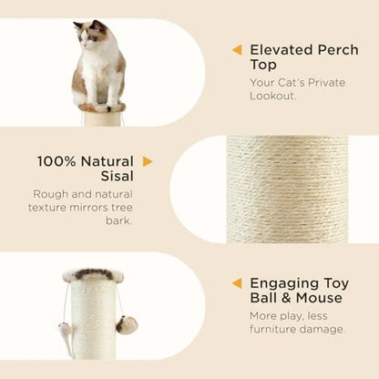 Joydeco Cat Scratching Post 34 Inches Heavy Duty and Thick Scratching Post Sisal Rope with Hanging Ball and Mice for Indoor Cats(Coffee) - size: 34 inch Coffee