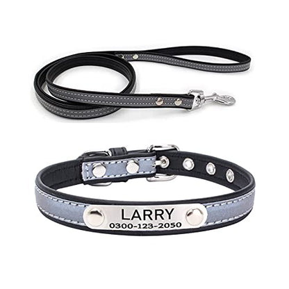 Custom Personalized Reflective Cat Dog Collar and Leash Set with Engraved Name Plate Black Puppy Kitty Dog Cat Collar and 4 FT Leash Set for Small Medium Large Girl Boy Dogs Cats - color: Black, size: L (12.6-16.5in)