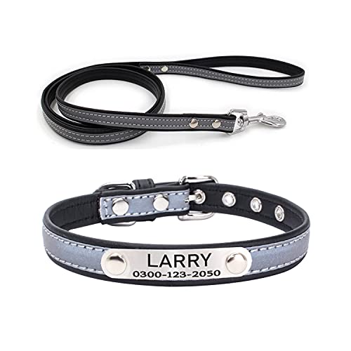 Custom Personalized Reflective Cat Dog Collar and Leash Set with Engraved Name Plate Black Puppy Kitty Dog Cat Collar and 4 FT Leash Set for Small Medium Large Girl Boy Dogs Cats - color: Black, size: S (8.7-11.0in)