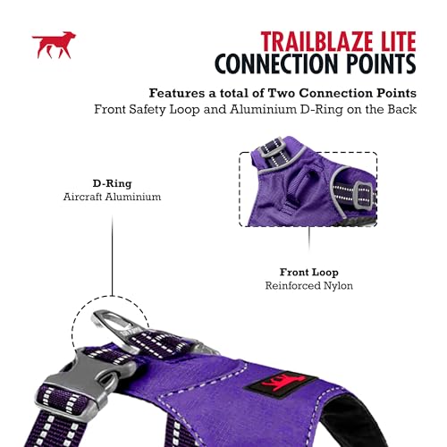 Tuff Pupper All-Day Wear Dog Harness | for Walking, Trail Running, Hiking | Front & Back Leash Clips | Reflective Trim | Easy On/Off Buckles | Lightweight Breathable | No Pull Design (Medium, Purple) - color: Deep Purple, size: Medium