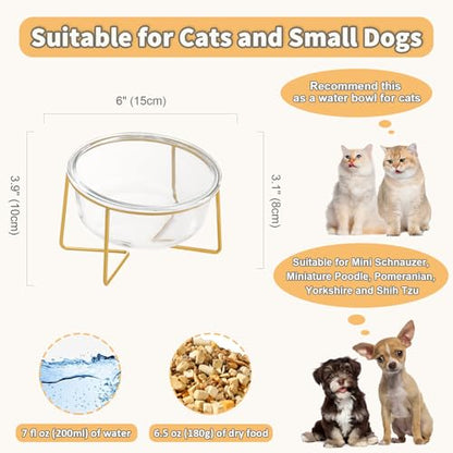 Small Glass Tilted Elevated Cat Dog Bowl Raised Cat Food Water Bowl Dish Pet Comfort Feeding Bowls with Gold Iron Stand - color: Glass, size: Small