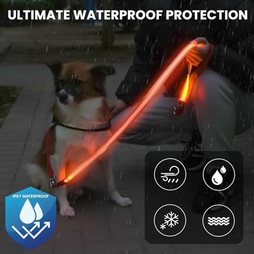 LED Dog Leash - Rechargeable, Waterproof & Reflective, 6FT Tangle-Free for Night Walking(Red) - color: Red