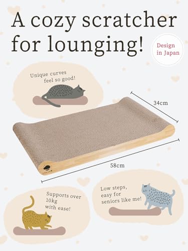 NyankonoYado No Mess & 1-Year Durable Cat Scratcher, Cardboard Scratch pad Bed Vet-Approved, Extra-Wide Reversible Cardboard, High Durability & Low Debris, for Large or Overweight Cats, Indoor