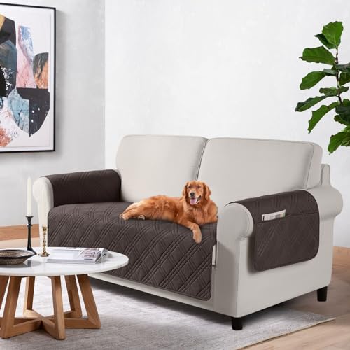 TAOCOCO Waterproof Loveseat Covers for Pets Dogs with Non Slip Backing, Sofa Seat Covers with Pocket for 2 Cushion Couch Washable Dog Couch Cover Protector Sofa Slipcovers(Loveseat Plus, Chocolate) - color: Chocolate, size: Loveseat Plus(Seat Width: 54'')