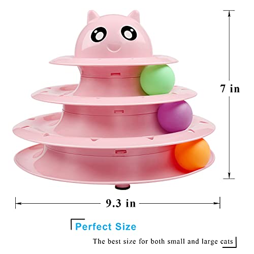 UPSKY Cat Toy Roller 3-Level Turntable Cat Toy Balls with Six Colorful Balls Interactive Kitten Fun Mental Physical Exercise Puzzle Toys - color: A-Pink