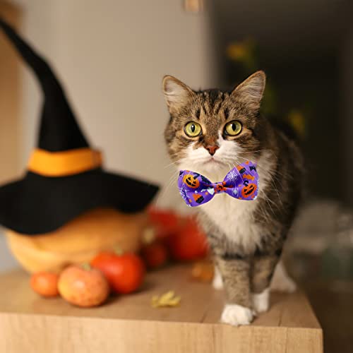 Halloween Cat Collar with Bell, Kitty Kitten Holiday Bow tie Collar Breakaway 2 Pack for Girl and Boys Male Female - color: Pattern A