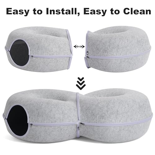 8-Shaped Large Cat Tunnel Bed for Indoor Cats, Infinite Circulation Peekaboo Cat Cave with 12 Toy Balls, Cat Donut Tunnel for Cats up to 30 Pounds (Light Grey, L 38x24x11in) - color: Light Grey