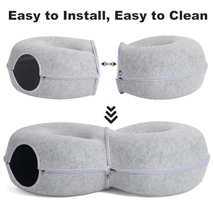 8-Shaped Large Cat Tunnel Bed for Indoor Cats, Infinite Circulation Peekaboo Cat Cave with 12 Toy Balls, Cat Donut Tunnel for Cats up to 30 Pounds (Light Grey, L 38x24x11in) - color: Light Grey
