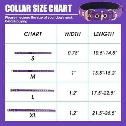 Neoprene Padded Dog Collar, Nylon Collar for Small to Large Dogs, Heavy Duty with Metal Buckle, Reflective(Large, Purple) - color: Purple, size: Large (Pack of 1)