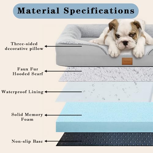 Orthopedic Memory Foam Medium Dog Bed,Waterproof Small Pet Beds,Washable Removable Cover Dog Couch,Support for Joint Pain.(Grey, Medium) - size: Medium