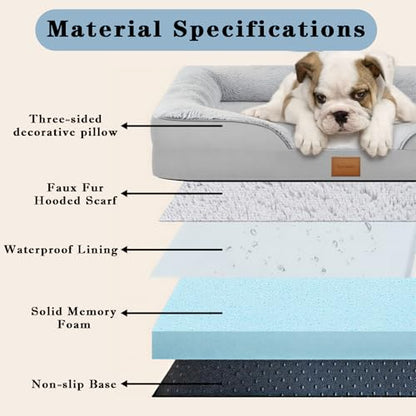 Orthopedic Memory Foam Large Dog Bed,Waterproof Small Pet Beds,Washable Removable Cover Dog Couch,Support for Joint Pain. (Grey, Large) - size: Large