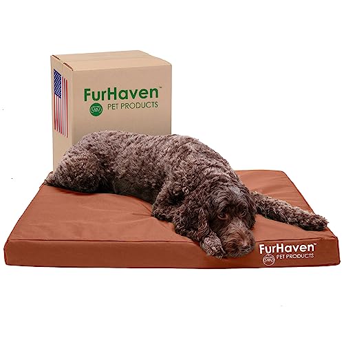 Furhaven Water-Resistant Orthopedic Dog Bed for Large/Medium Dogs w/ Removable Washable Cover, For Dogs Up to 55 lbs - Indoor/Outdoor Logo Print Oxford Polycanvas Mattress - Chestnut, Large - color: Water-Resistant Logo Print (Chestnut), size: Large