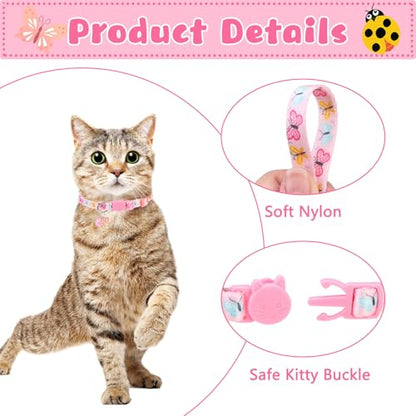 Breakaway Cat Collars with Bell & Cute Pendants, 3 Pack Safety Buckle Kitten Collars, Adjustable Pet Collar Ideal for Girl Boy Cats Puppy (Style A - Insect) - color: Style A - Insect