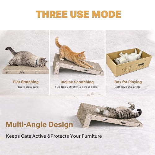 Cat Scratcher with Box, 4 Pcs Cat Scratching Pad High-Density Corrugated (2 Flat & 2 L-Shaped), Corrugated Cardboard Scratch Pad, 1.4in Thick L Scratchers for Kittens with Catnip