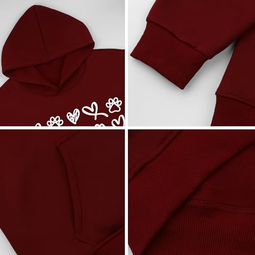 Womens Dog Paw Hoodie-Long Sleeve Pullover Fleece Lined Dog Mom Sweatshirts with Pocket - color: A-dark Red, size: Large