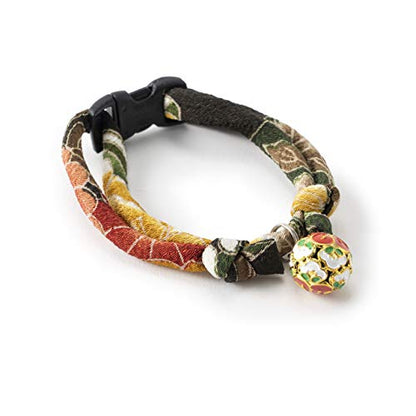 Chirimen Plum Blossom Cat Collar (Green) with Bell Safety Breakaway Soft Lightweight for Cats Kitty Kitten Japanese Stylish Pattern, No.1 Seller in Japan - color: Green