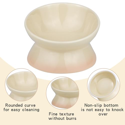 Cat Bowl Elevated Cat Bowls Whisker Friendly Cute Ceramic Tilted Food Bowls for Indoor Cats 6.1 Inch Wide 15° Raised Kitten Supplies Dishwasher and Microwave Safe Yellow Cats Water Bowl - color: Yellow Ceramic Elevated Cat Bowls