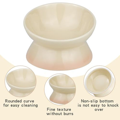 Cat Bowl Elevated Cat Bowls Whisker Friendly Cute Ceramic Tilted Food Bowls for Indoor Cats 6.1 Inch Wide 15° Raised Kitten Supplies Dishwasher and Microwave Safe Yellow Cats Water Bowl - color: Yellow Ceramic Elevated Cat Bowls