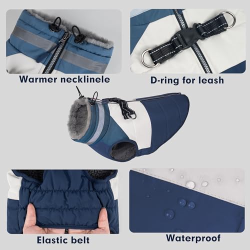 Dog Jacket Waterproof Winter Coat for Small Dogs, Warm Fleece Vest with Reflective Strips & Built-in Harness, Windproof Back Zipper, Navy S - color: Navy, size: Small