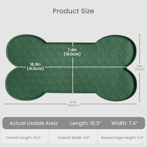 PWTAA Dog Food Mat Anti-Slip Silicone Dog Bowl Mat Thicker Pet Placemat Waterproof Cat Feeder Pad with Raised Edge Puppy Kitten Feeding Mats Suitable Small Medium-Sized Dogs Cats Eating Tray - color: Hunter Green, size: 19.4" x 9.8"