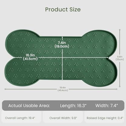 PWTAA Dog Food Mat Anti-Slip Silicone Dog Bowl Mat Thicker Pet Placemat Waterproof Cat Feeder Pad with Raised Edge Puppy Kitten Feeding Mats Suitable Small Medium-Sized Dogs Cats Eating Tray - color: Hunter Green, size: 19.4" x 9.8"