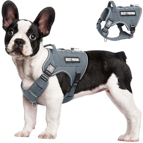 Tactical Dog Harness Small Sized Dog,No Pull Military Dog Vest with Handle,Reflective Heavy Duty Pet Harness for Walking Hiking Training Gray S - color: Gray, size: Small