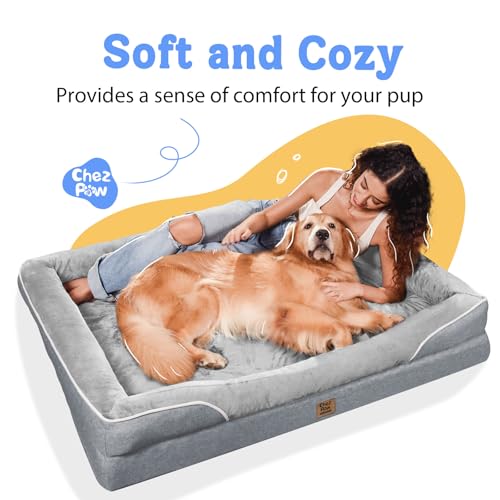 Orthopedic Removable Large Dog Bed -XL Large Dog Bed with Washable Cover and Removable Bolsters Non-Slip Bottom & Waterproof Pet Bed Sofa - color: Silver, size: XL-large (42"L x 30"W x 7.5"Th)