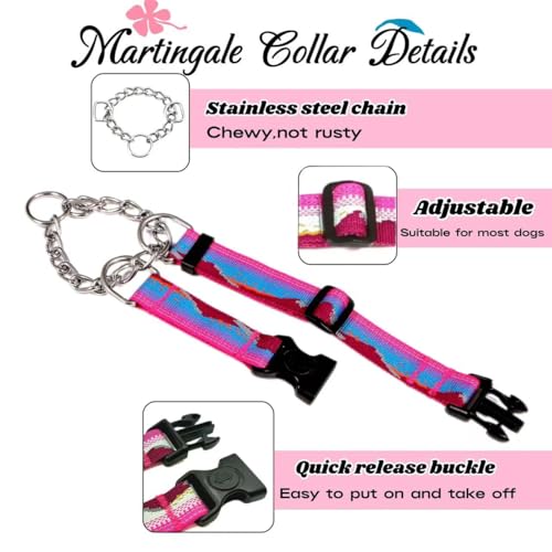 Martingale Dog Collars with Stainless Steel Chain, Reflective No Pull Walking Training Collar with Quick Release Buckle, Adjustable Slip Chain Nylon Dog Collars for Small Medium Large Dogs - color: Red and blue, size: Medium
